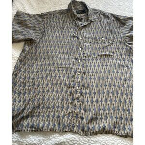 Bogari Studio Vintage 100% Silk Sz XL Button Up Short Sleeve Mens Shirt